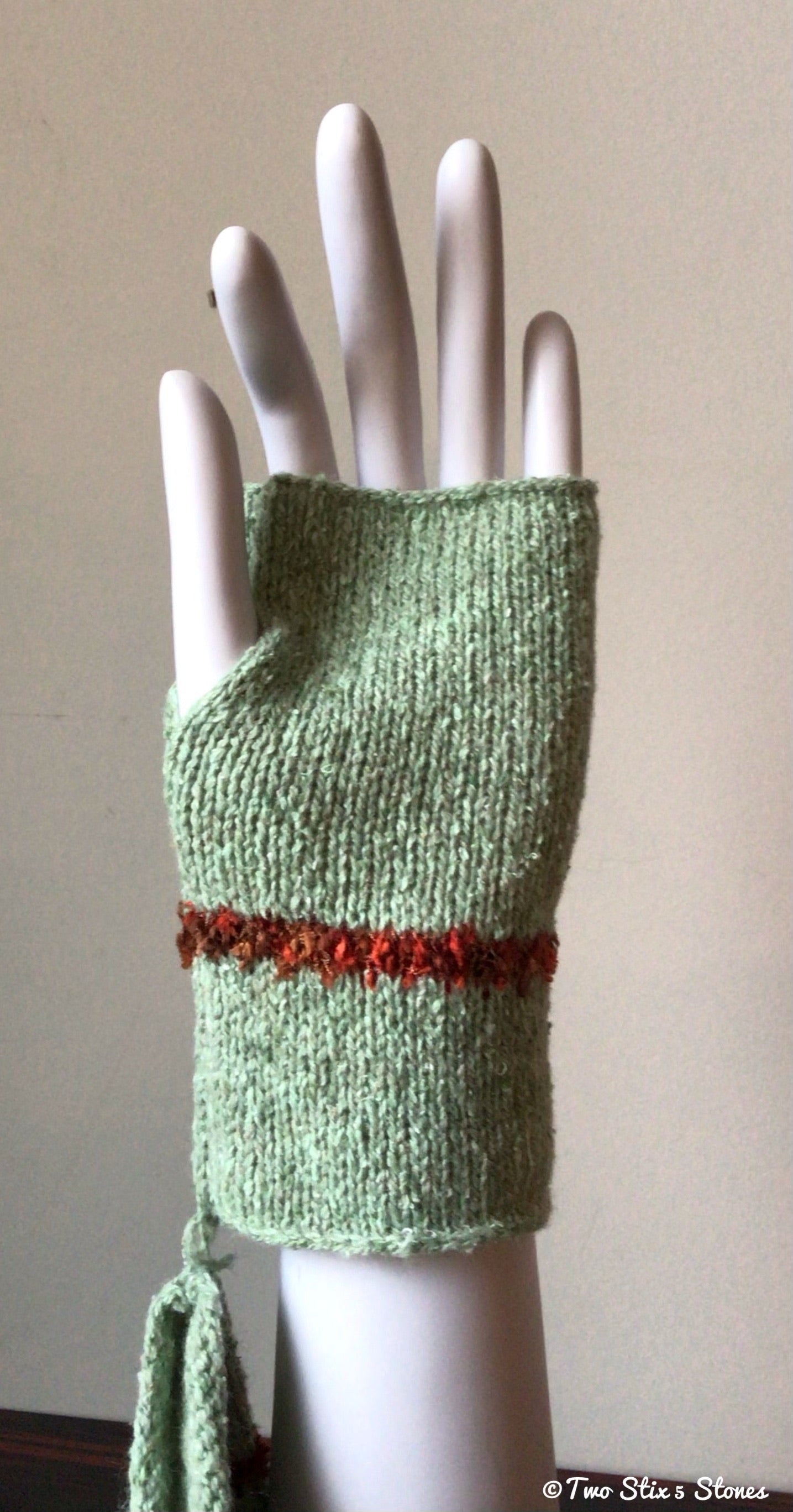 Green Tweed Knit Fingerless Gloves