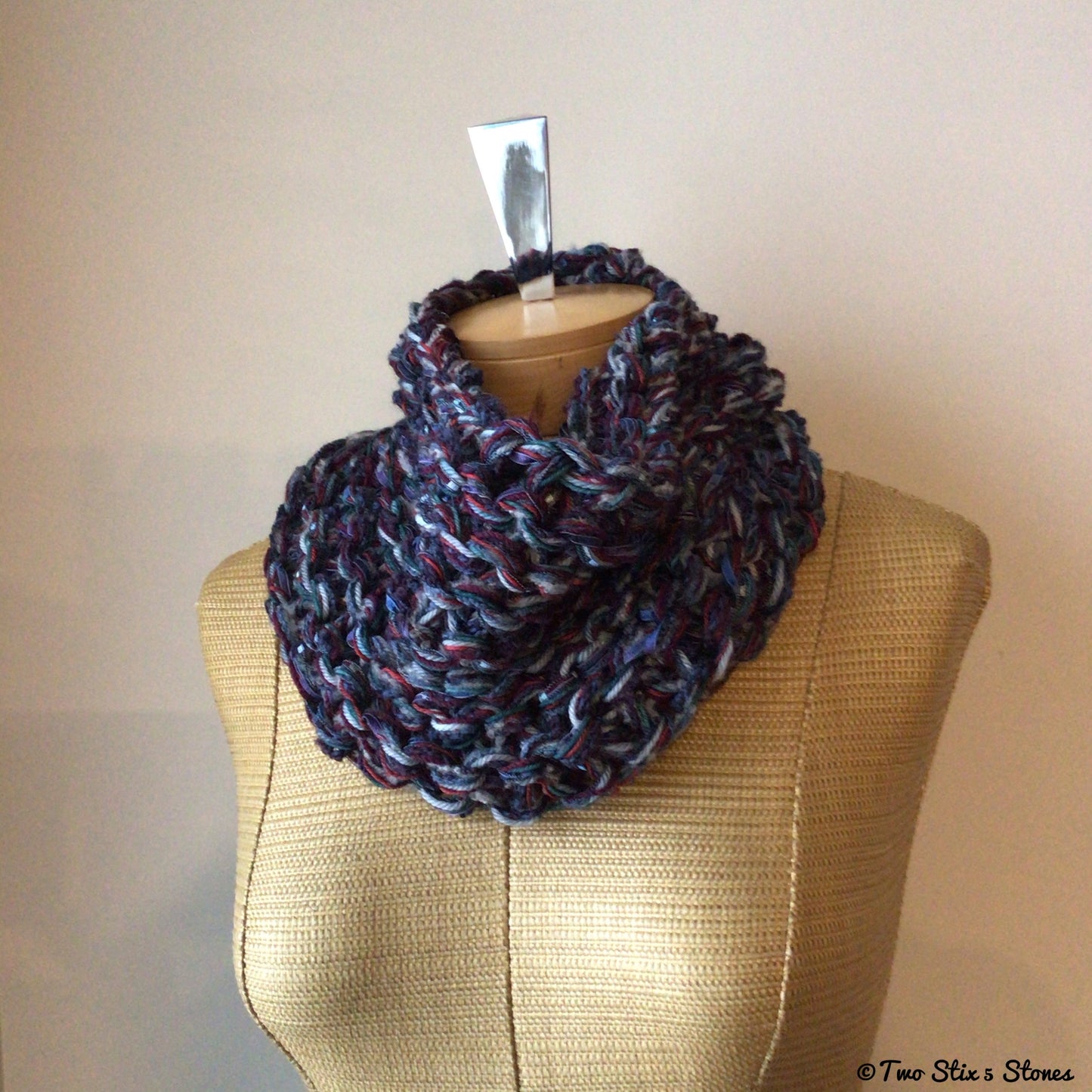 Luxe Blue & Wine Tweed Cowl (Cashmere & Merino Blend)