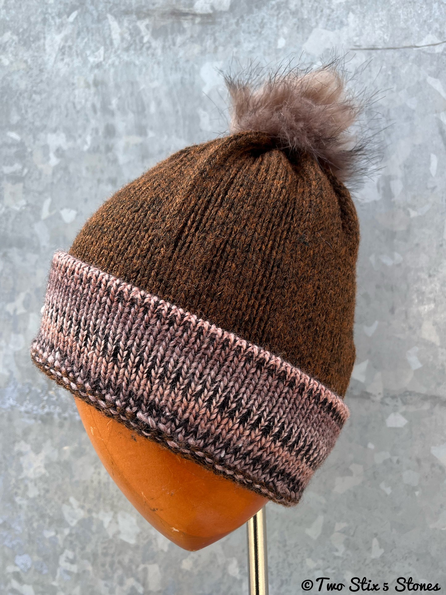 Brown Tweed Faux Fur Pom Pom Hat