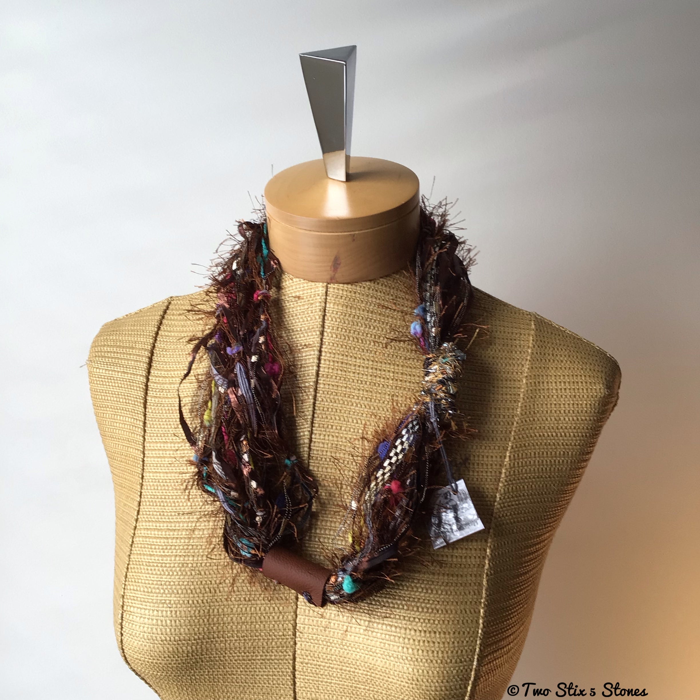 Brown Fiber Necklace w/Leather