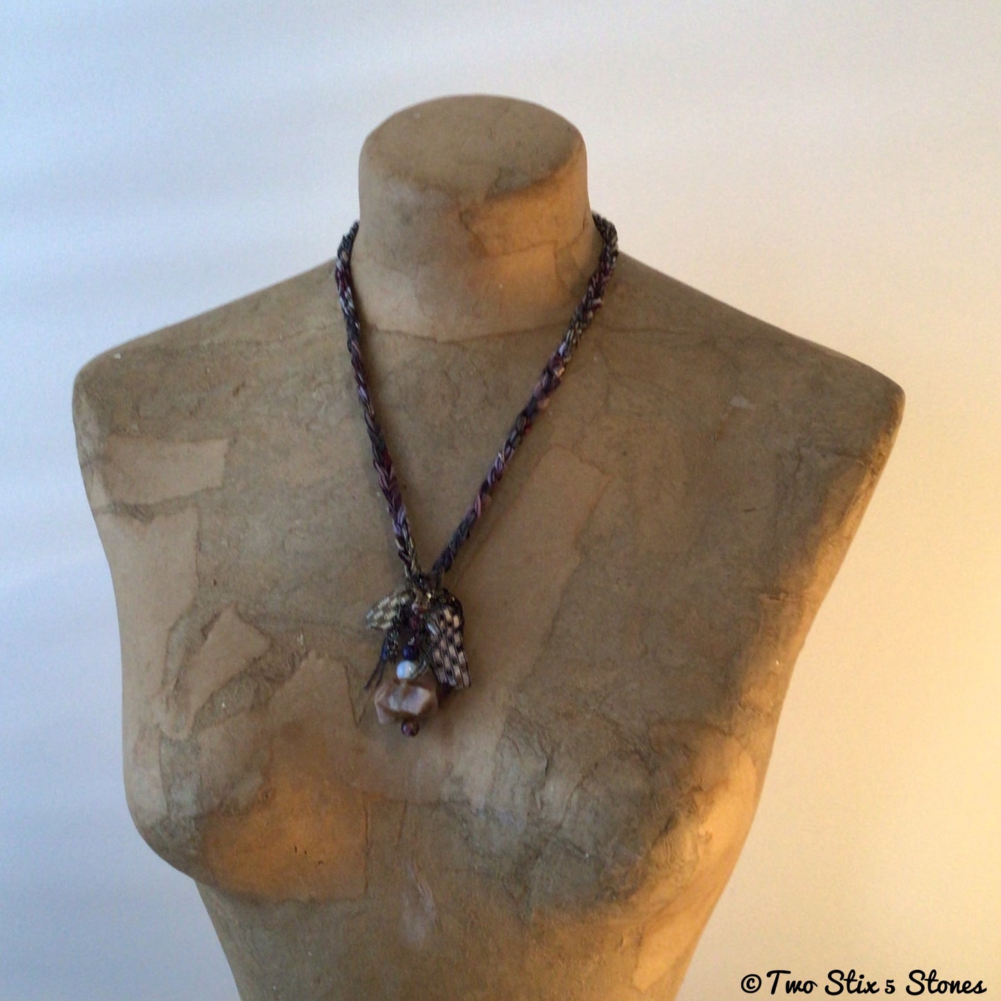 Fiber Necklace w/Semi-Precious Stones