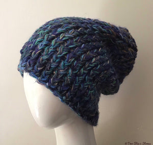 Blue & Turquoise Tweed Slouchy Hat Beanie