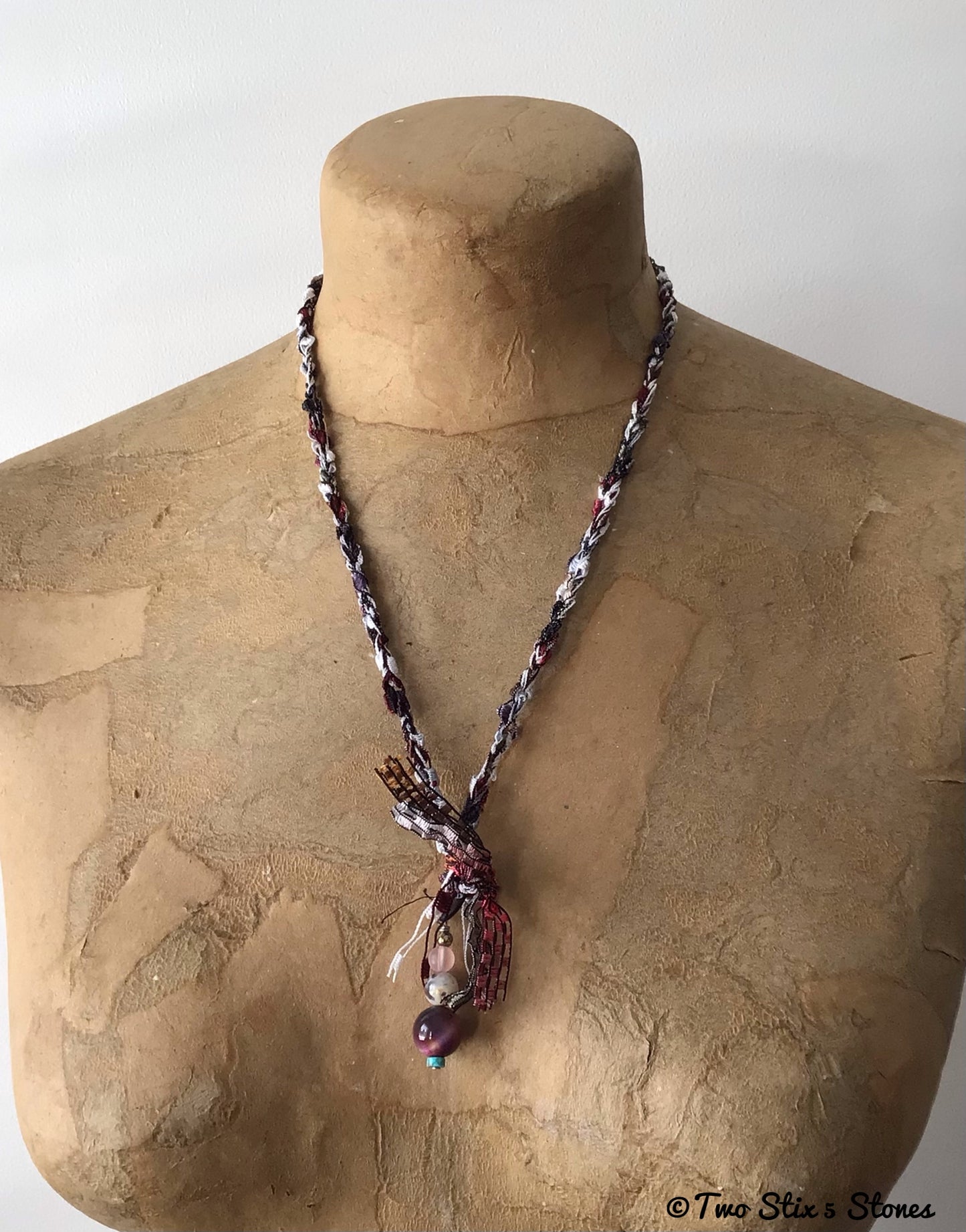 Fiber Necklace w/Semi-Precious Stones