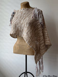 Luxe Oatmeal & Gold Tweed Shawl w/Fringe & Stones