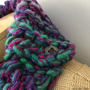 Purple & Green Tweed Shawlette w/Fringe