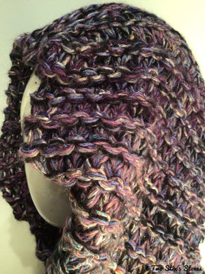Luxe Purple Tweed Infinity Scarf w/Beaded Hand-blended Yarn