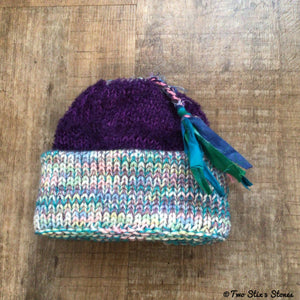 Grow With Me - Turquoise & Purple Knit Funky Tassel Hat