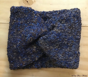 Navy Blue/Tan/Grey Tweed Turban Headband
