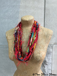 Red Toned Fiber Necklace w/Band