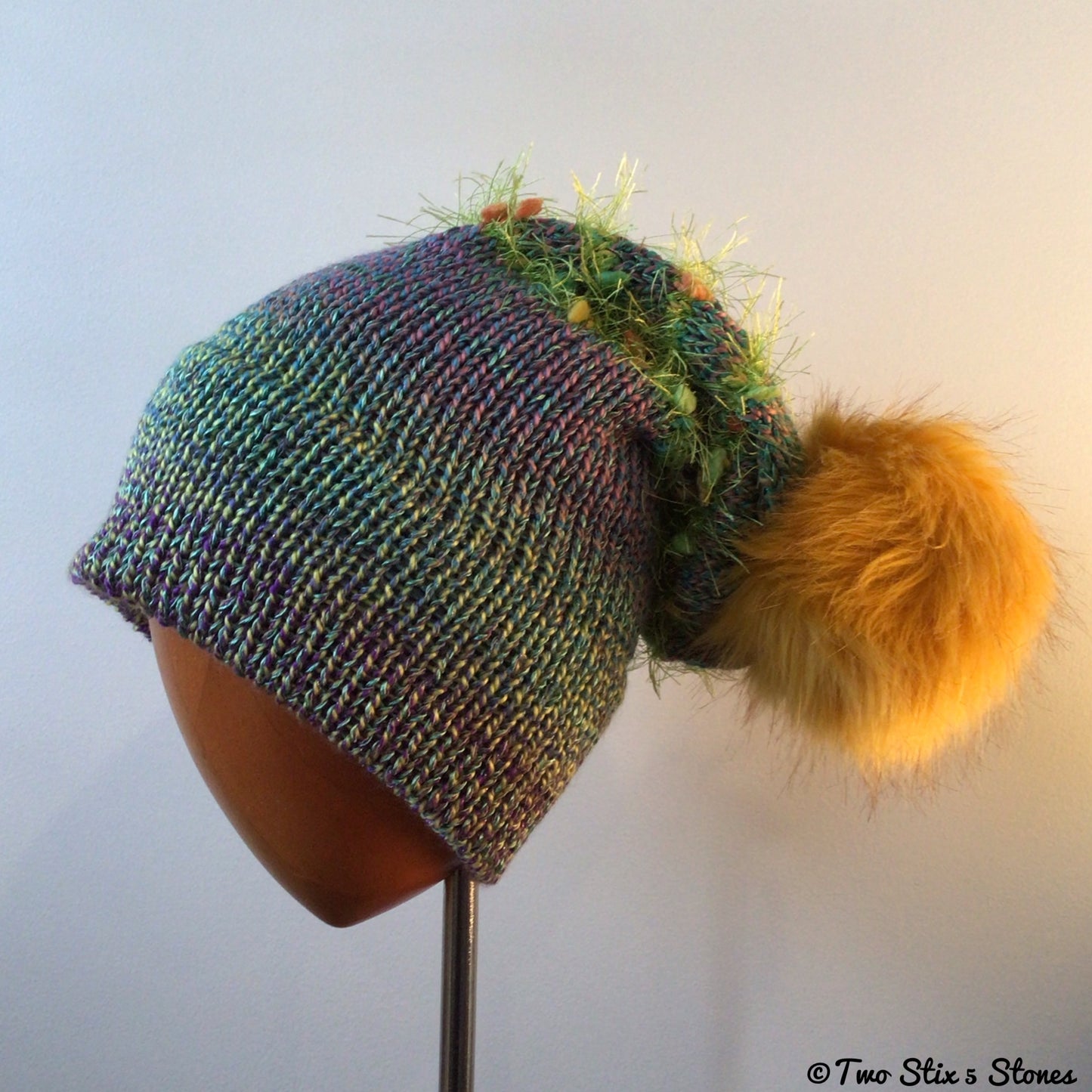 Luxe Lime Green *Funky Tweeds* Faux Fur Pom Pom Hat