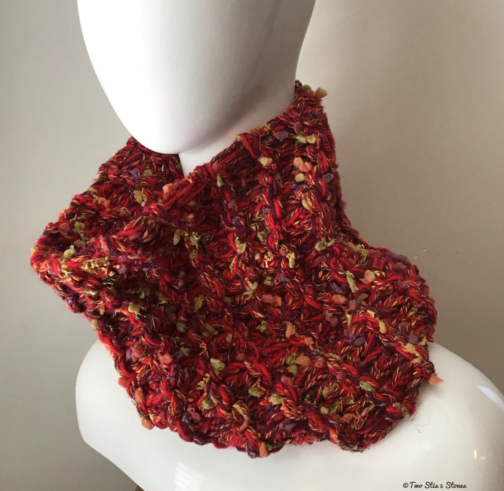 Red Tweed Hand-Knit Cowl