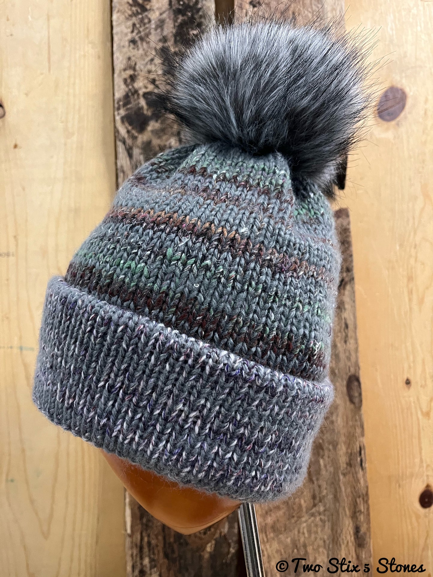 Luxe Grey Tweed Beanie/Slouchy Beanie w/Faux Fur Pom Pom