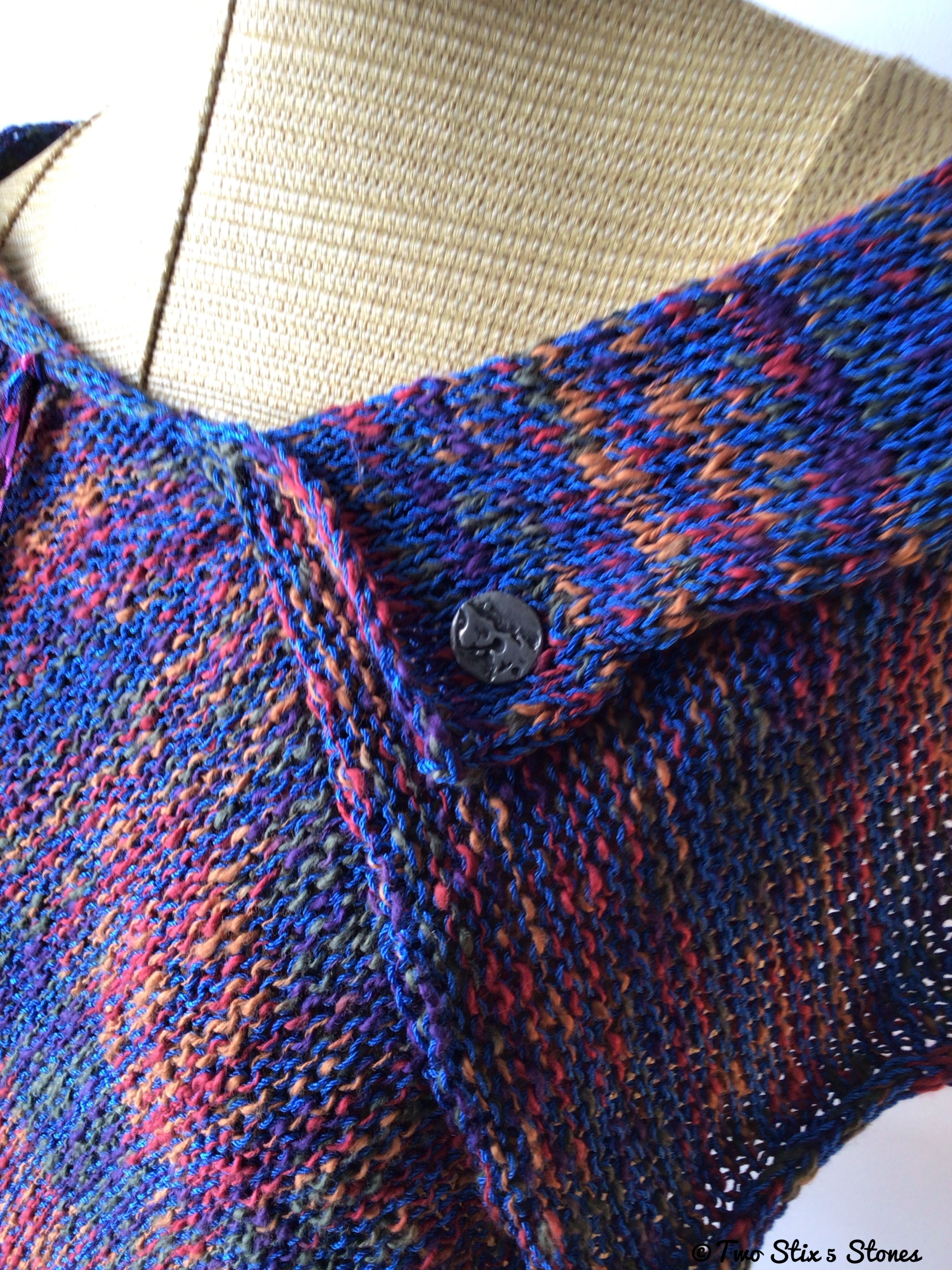 Blue Tweed Knit Shawl w/Fringe
