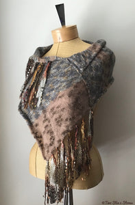 Rust & Grey Tweed Knit Shawl w/Fringe