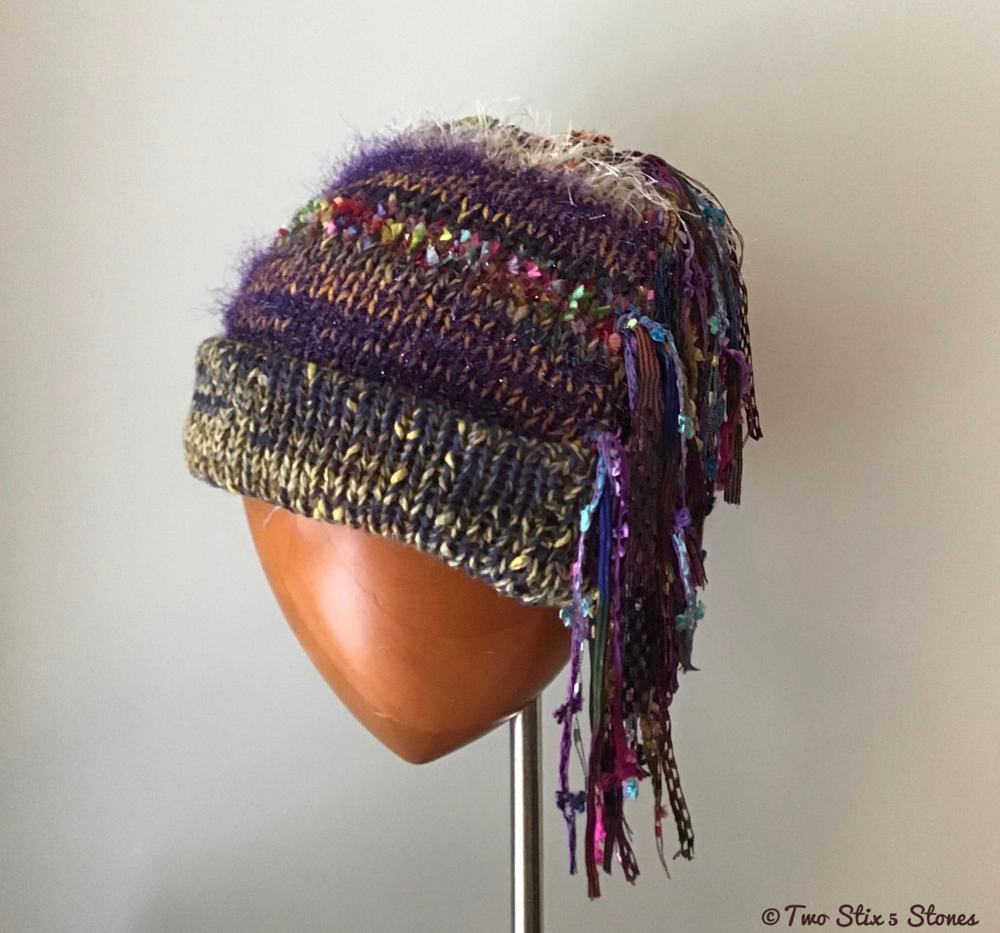 Luxe Purple & Olive Tweed Signature *Funky Chic* Hat w/Brim