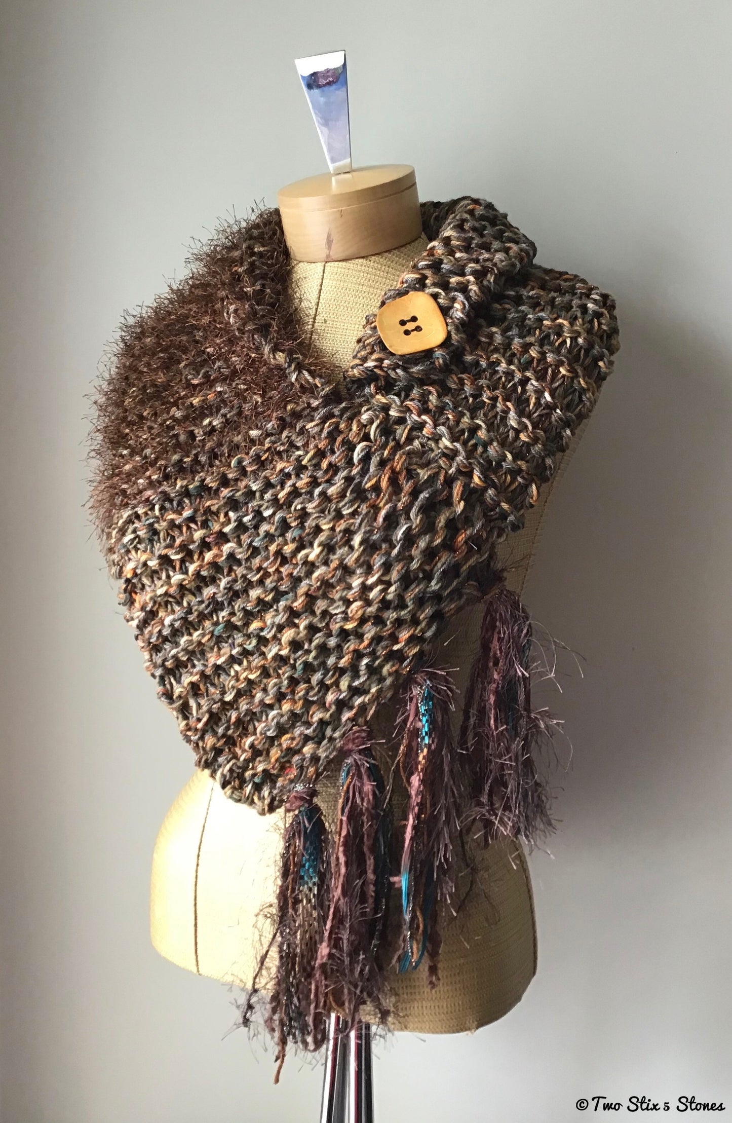 Luxe Chocolate Tweed Shawl w/Fringe