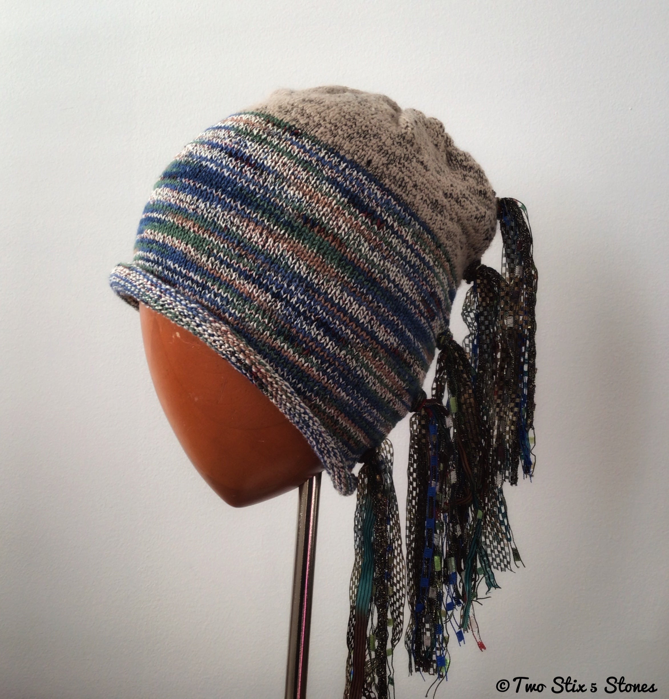 Putty & Blue Variegated Tweed Signature *Funky Chic* Hat