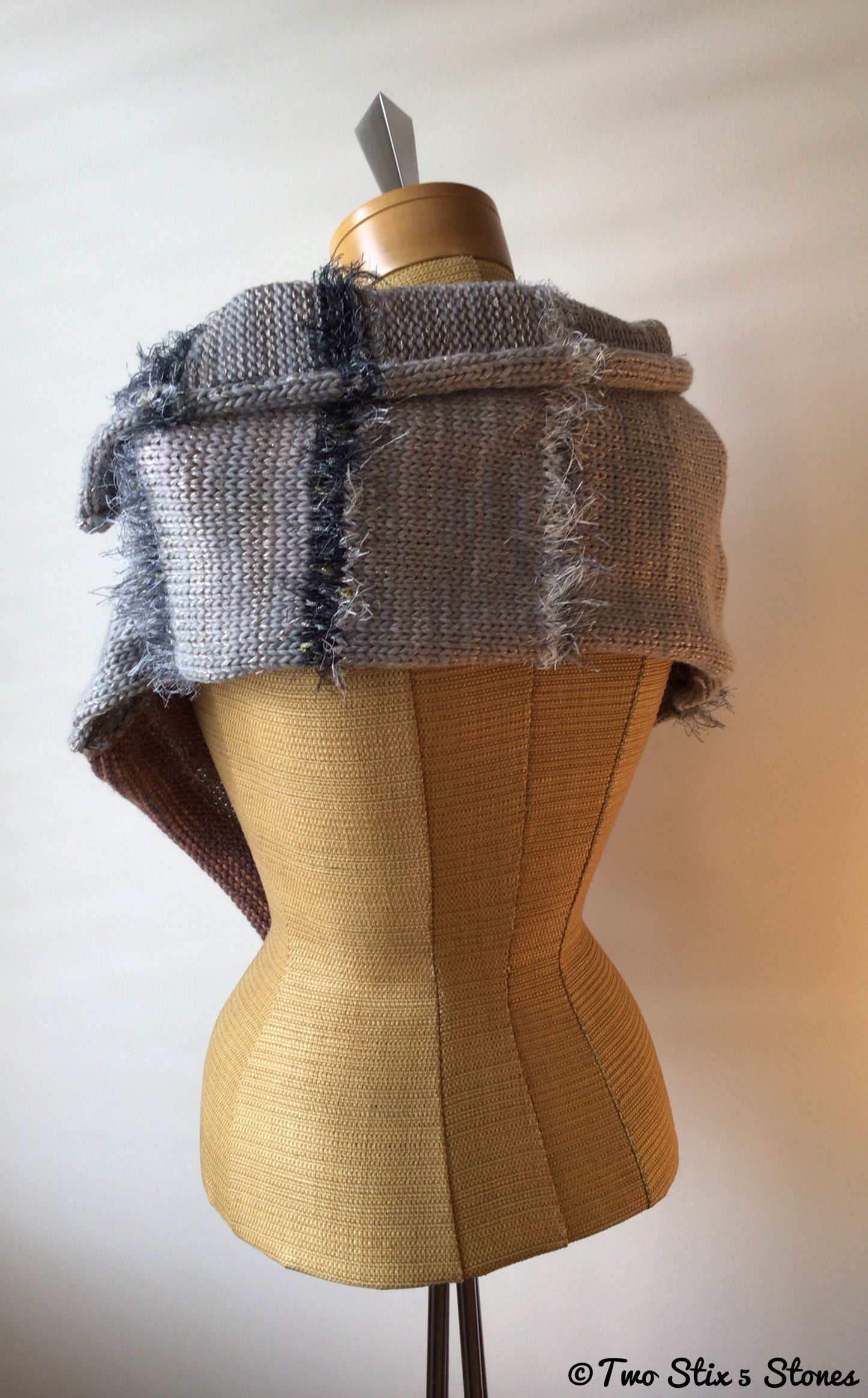Luxe Grey & Mocha Tweed Knit Shawl
