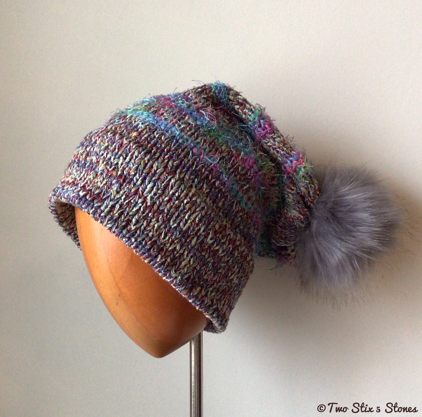 Luxe Lavender *Funky Tweeds* Faux Fur Beanie/Slouchy Beanie