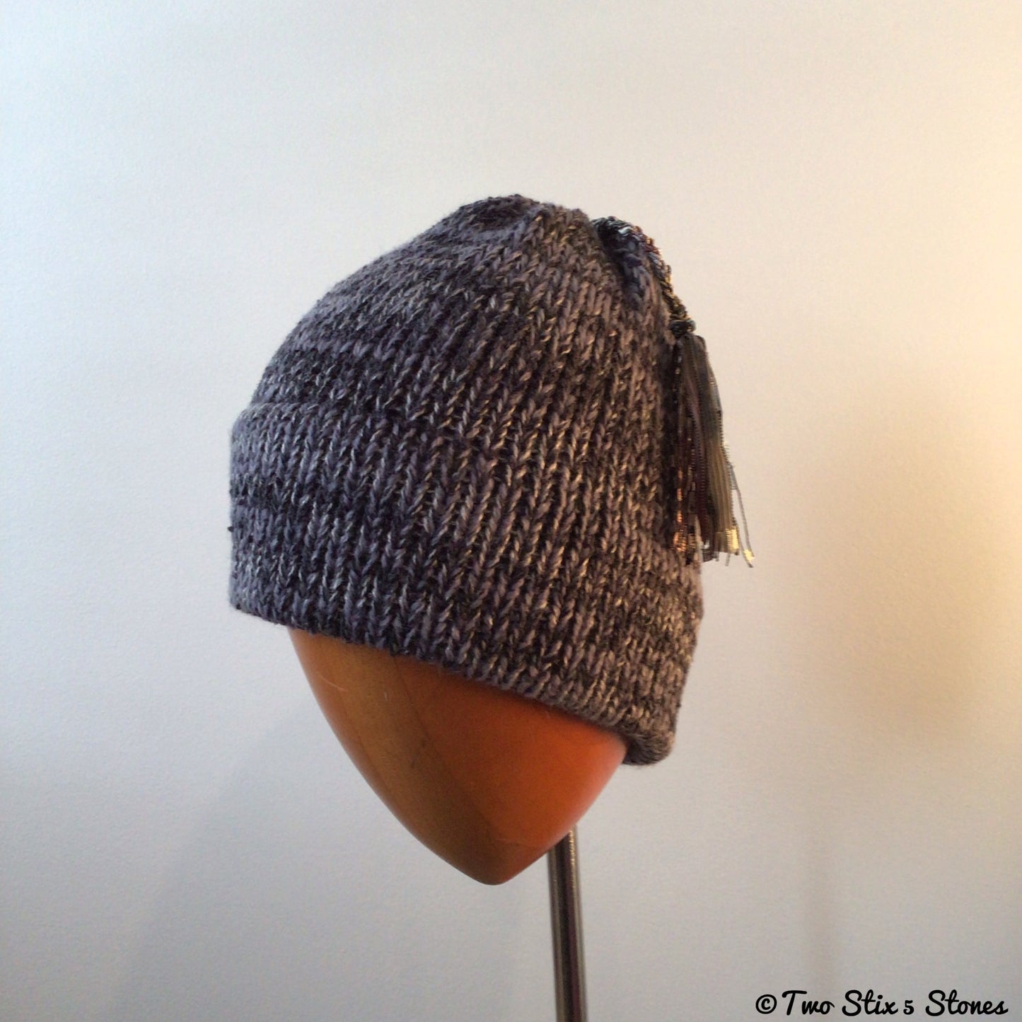 Grey Tweed Knit Funky Tassel Beanie