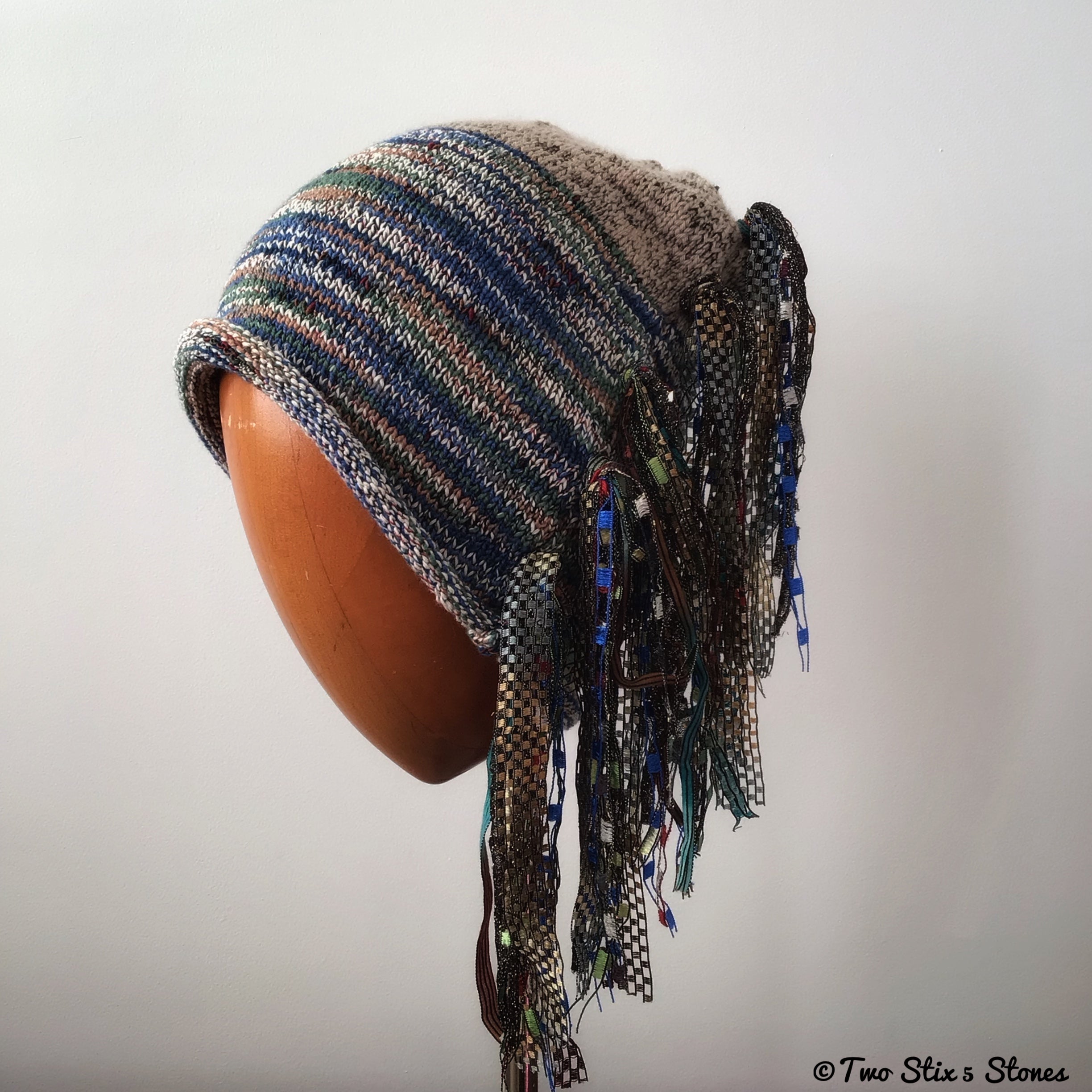 Putty & Blue Variegated Tweed Signature *Funky Chic* Hat