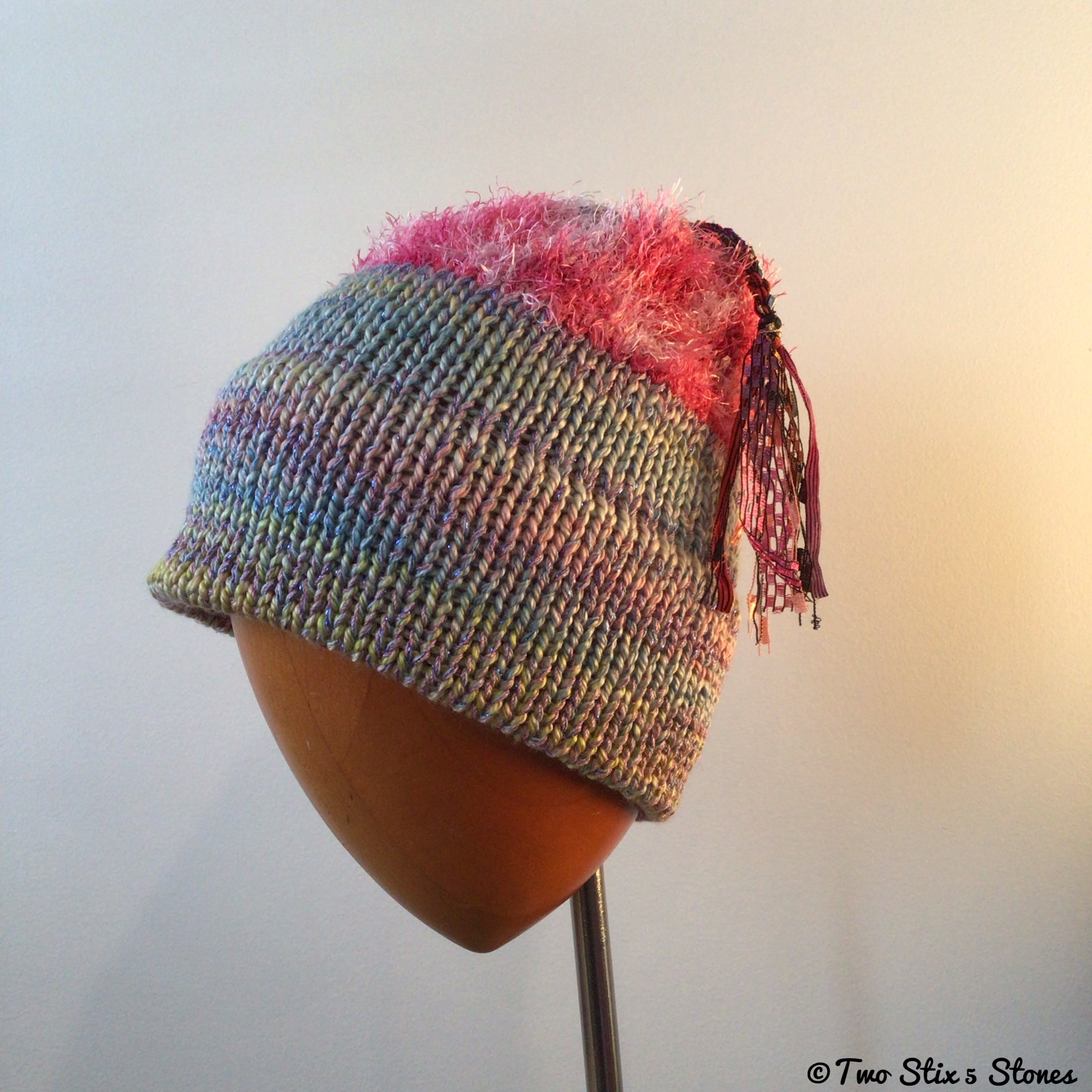 Pink Tweed Knit Funky Tassel Hat