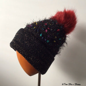Luxe Black Tweed *Funky Tweeds* Knit Pom Pom Hat