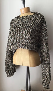 Luxe Bulky Crop Oatmeal & Khaki Sweater