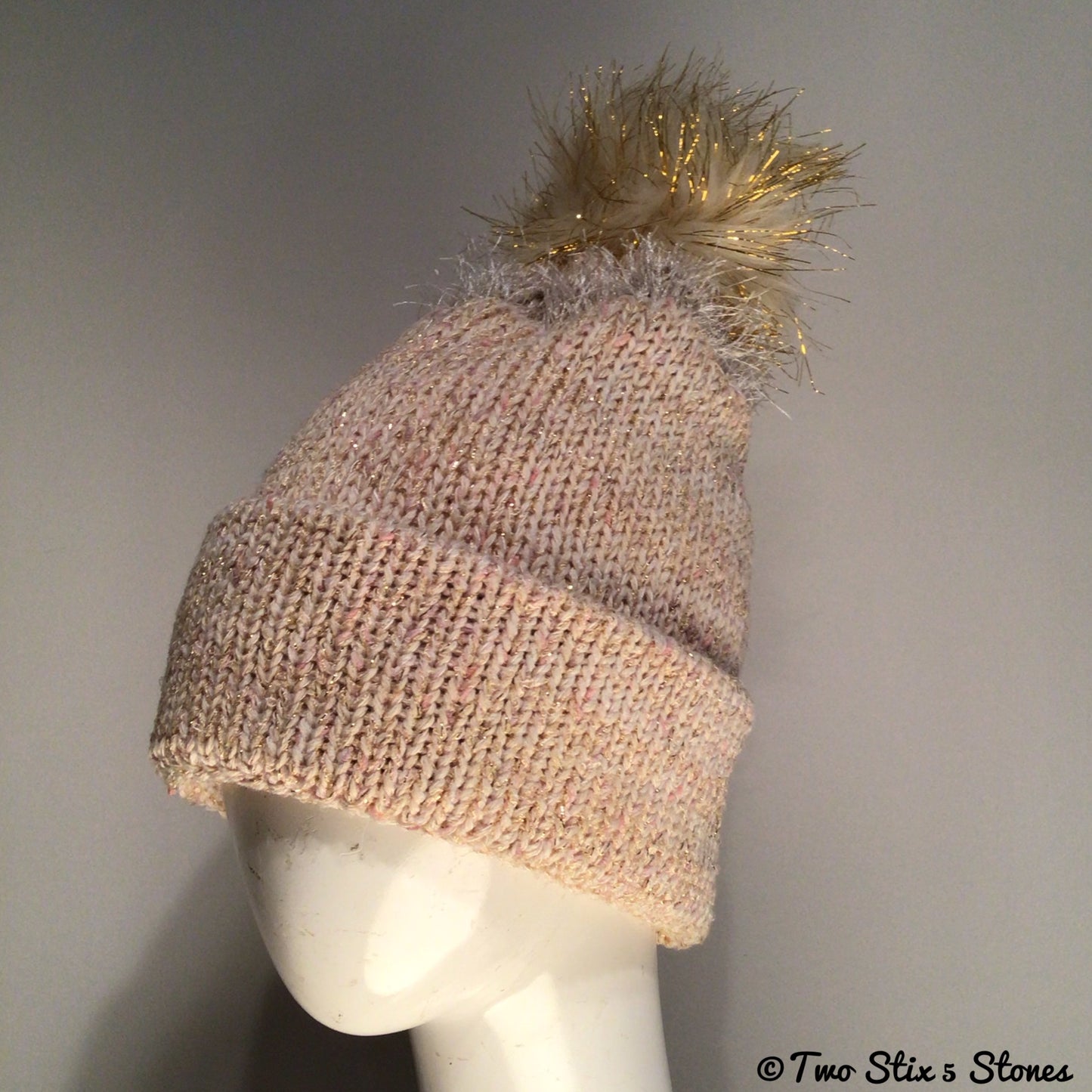 Luxe Cream Tweed Beanie/Slouchy Beanie w/Faux Fur Pom Pom