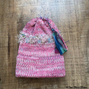 Grow With Me - Pink Tweed Knit Funky Tassel Hat