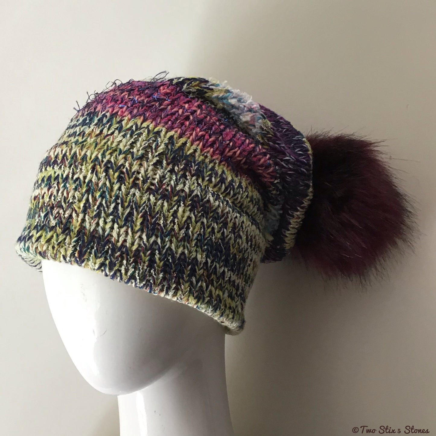 Lime Green & Shades of Purple *Funky Tweeds* Beanie/Slouchy Beanie