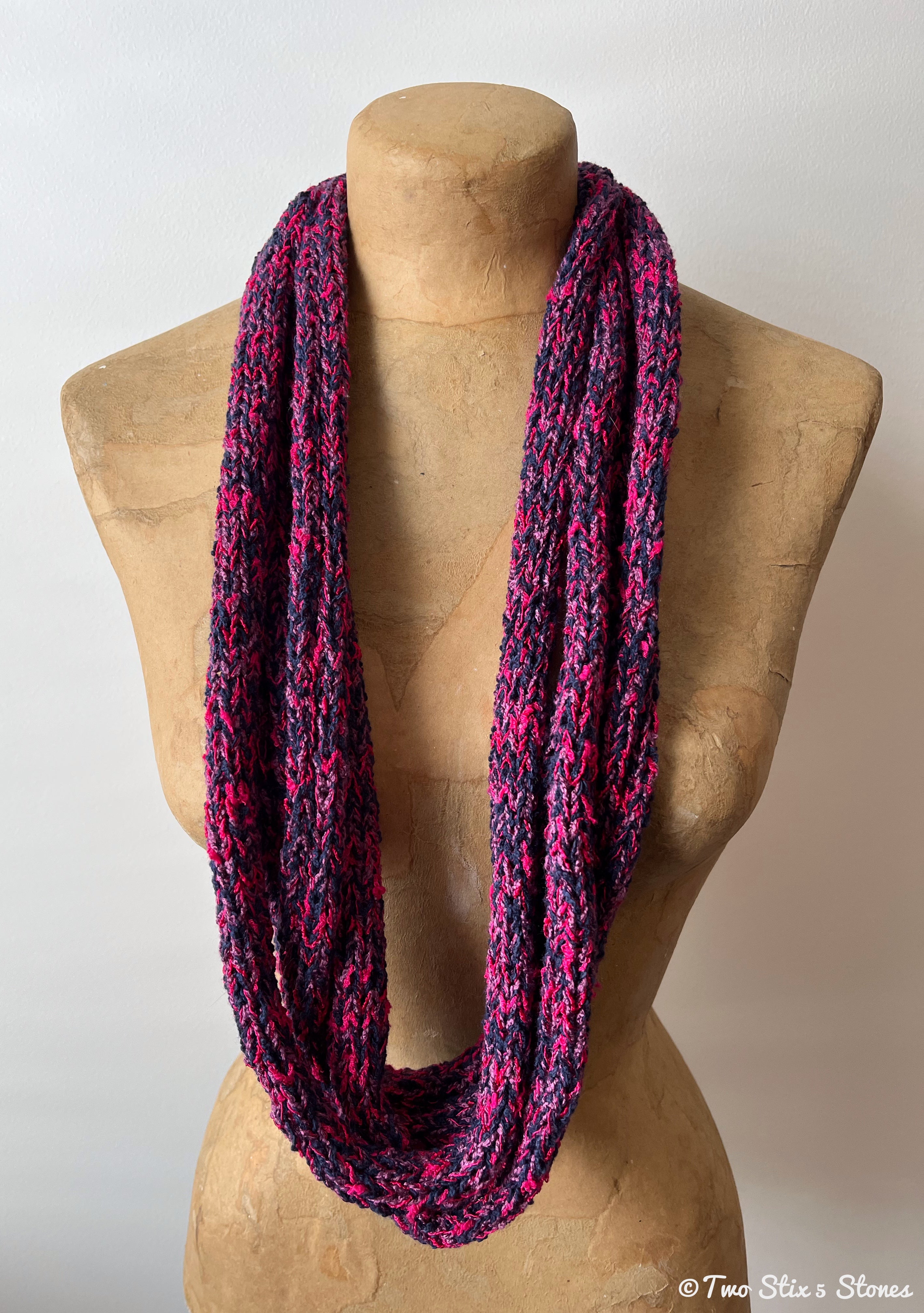 Purple & Fucshia Tweed Rope Necklace/Scarf
