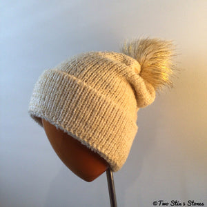 Luxe Ivory Tweed Faux Fur Pom Pom Hat