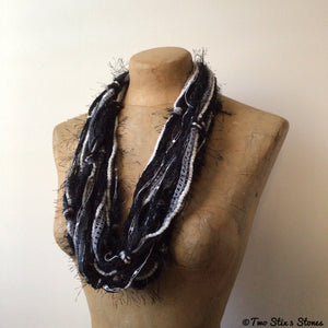 Black/White/Grey Fiber Necklace w/Band