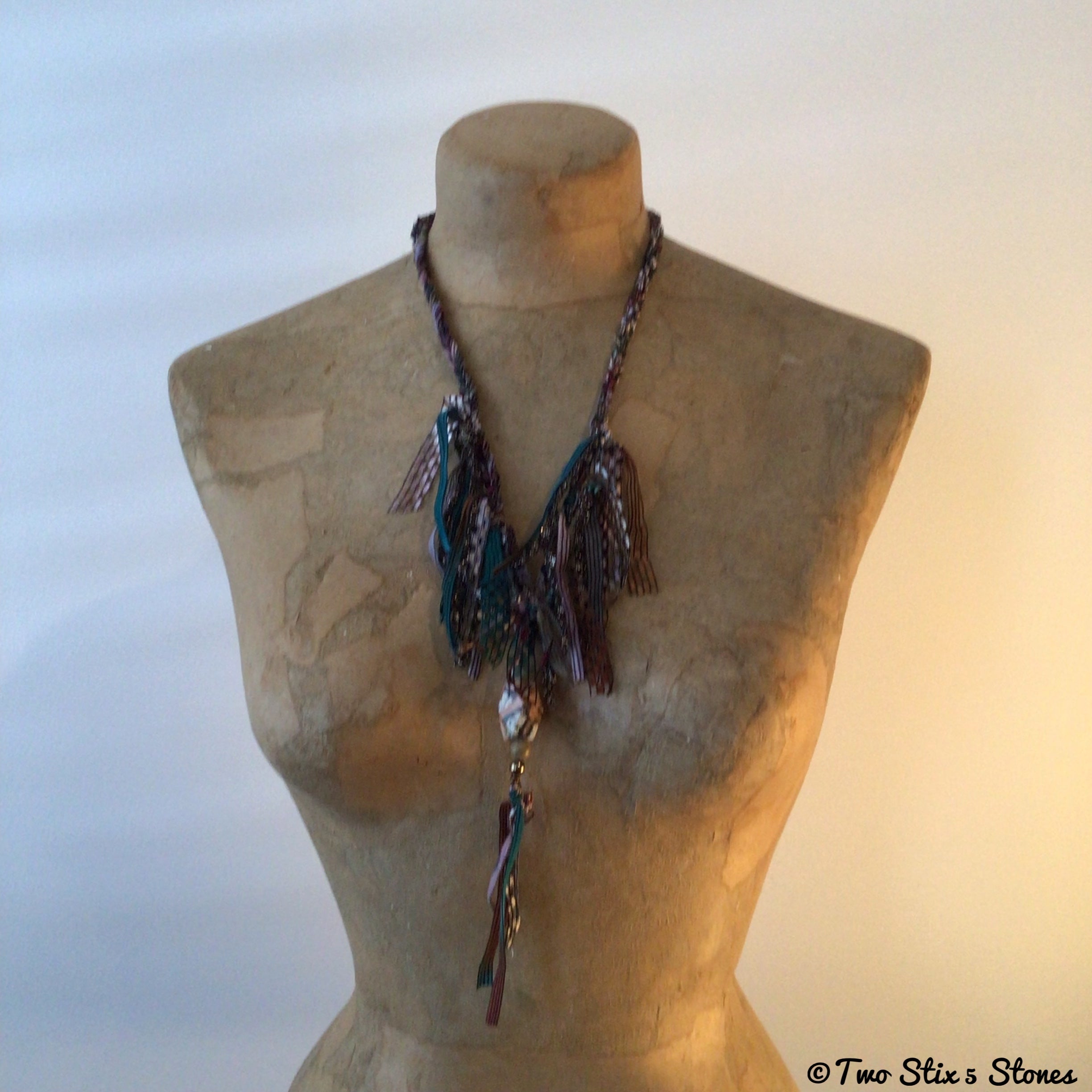 Fiber Necklace w/Semi-Precious Stones