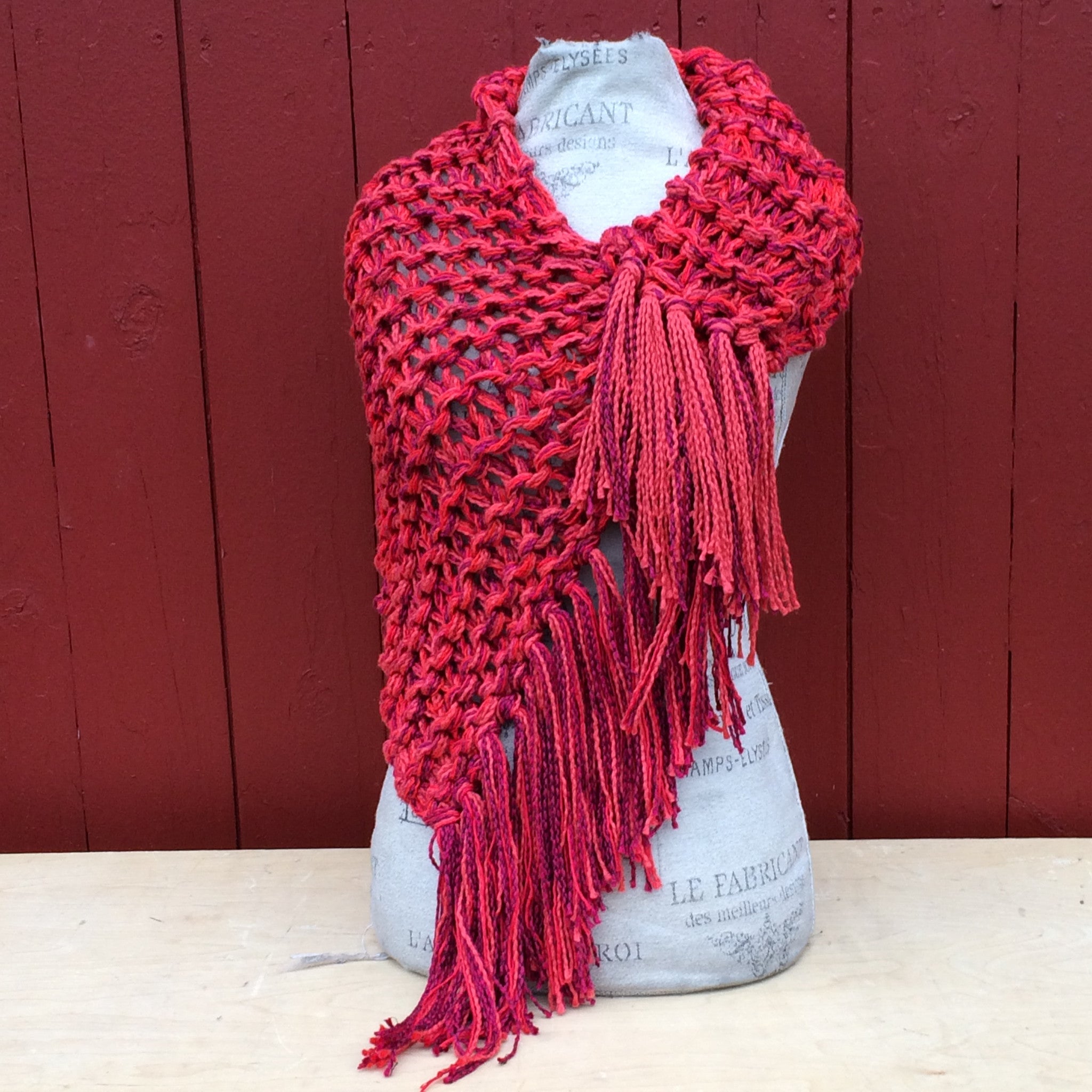 Luxe Red Tweed Shawl w/Fringe