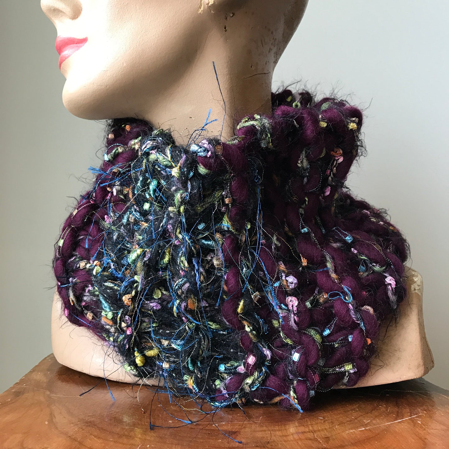 Wine Tweed w/Navy Blue Accent Neck Warmer (NW02)
