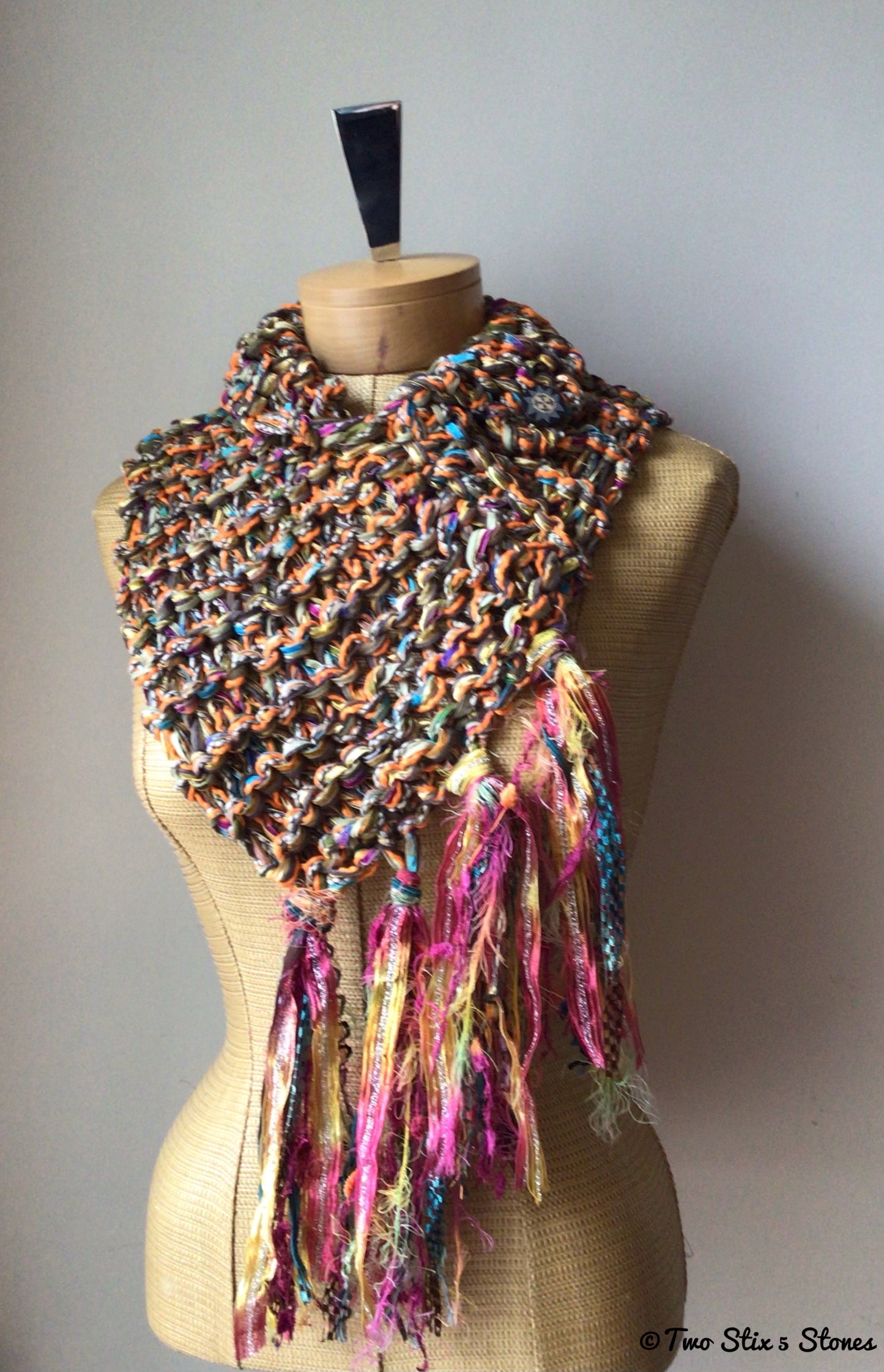 Luxe Orange Tweed Shawlette w/Fringe