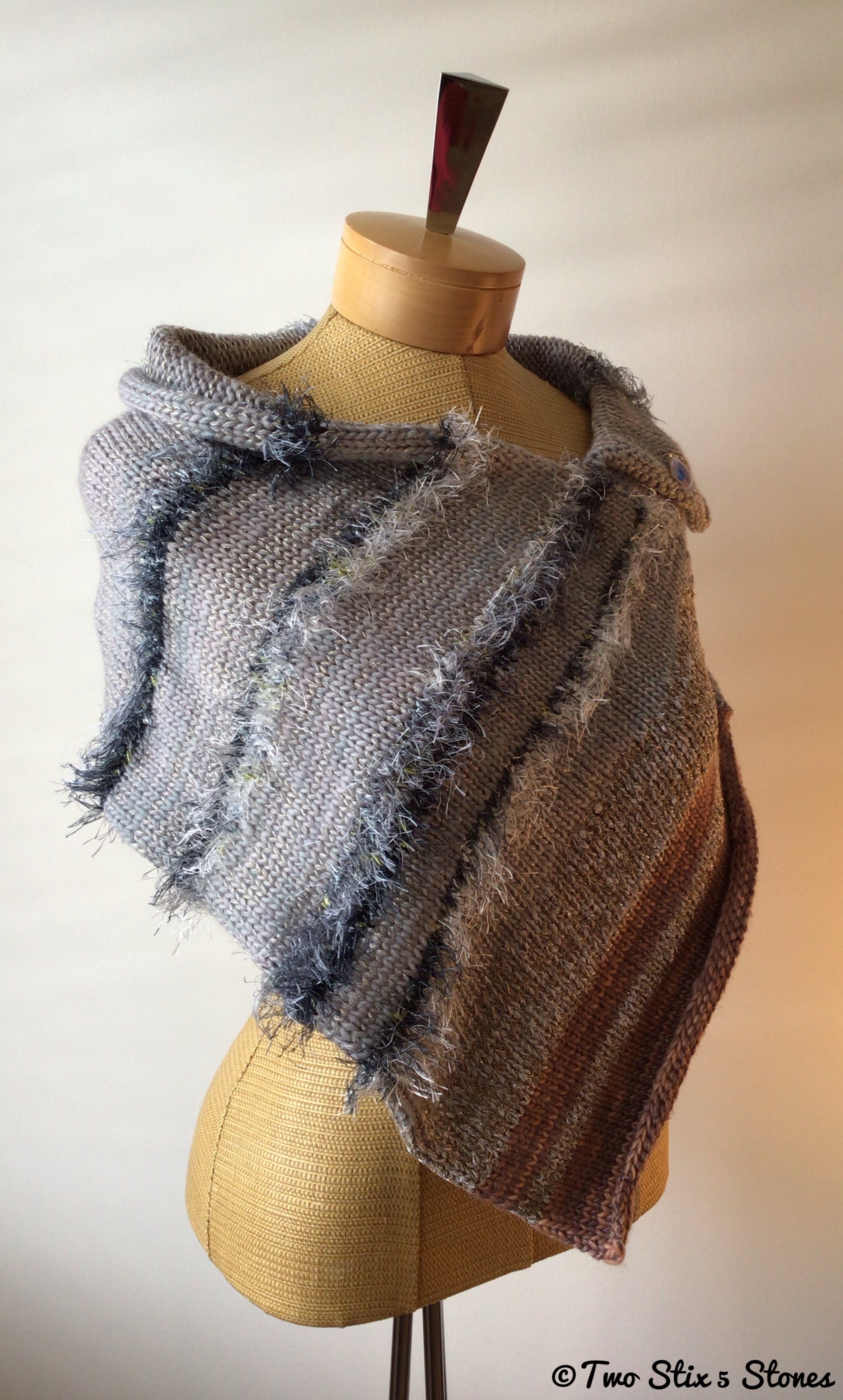 Luxe Grey & Mocha Tweed Knit Shawl