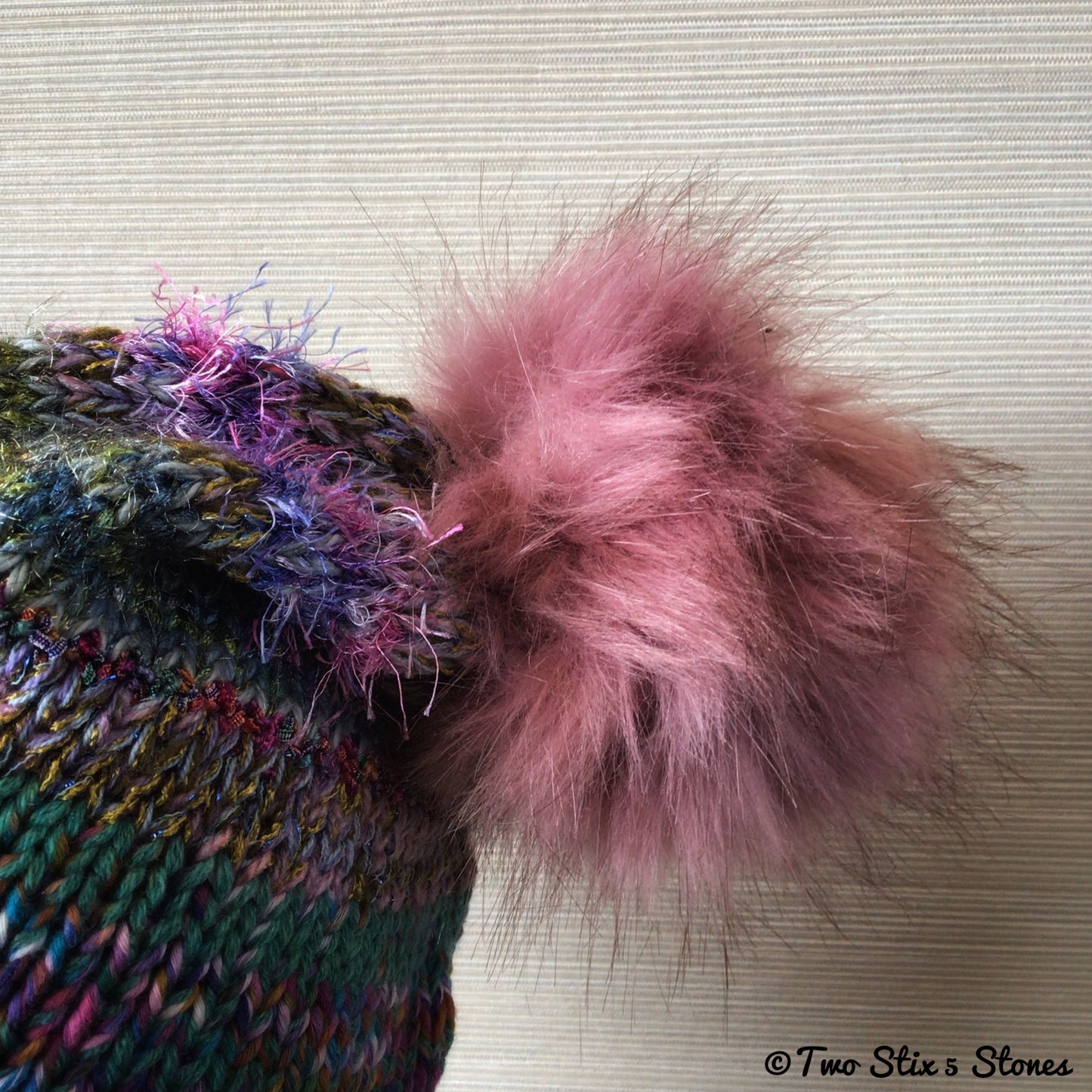 Variegated Beanie/Slouchy Beanie w/Faux Fur Pom Pom