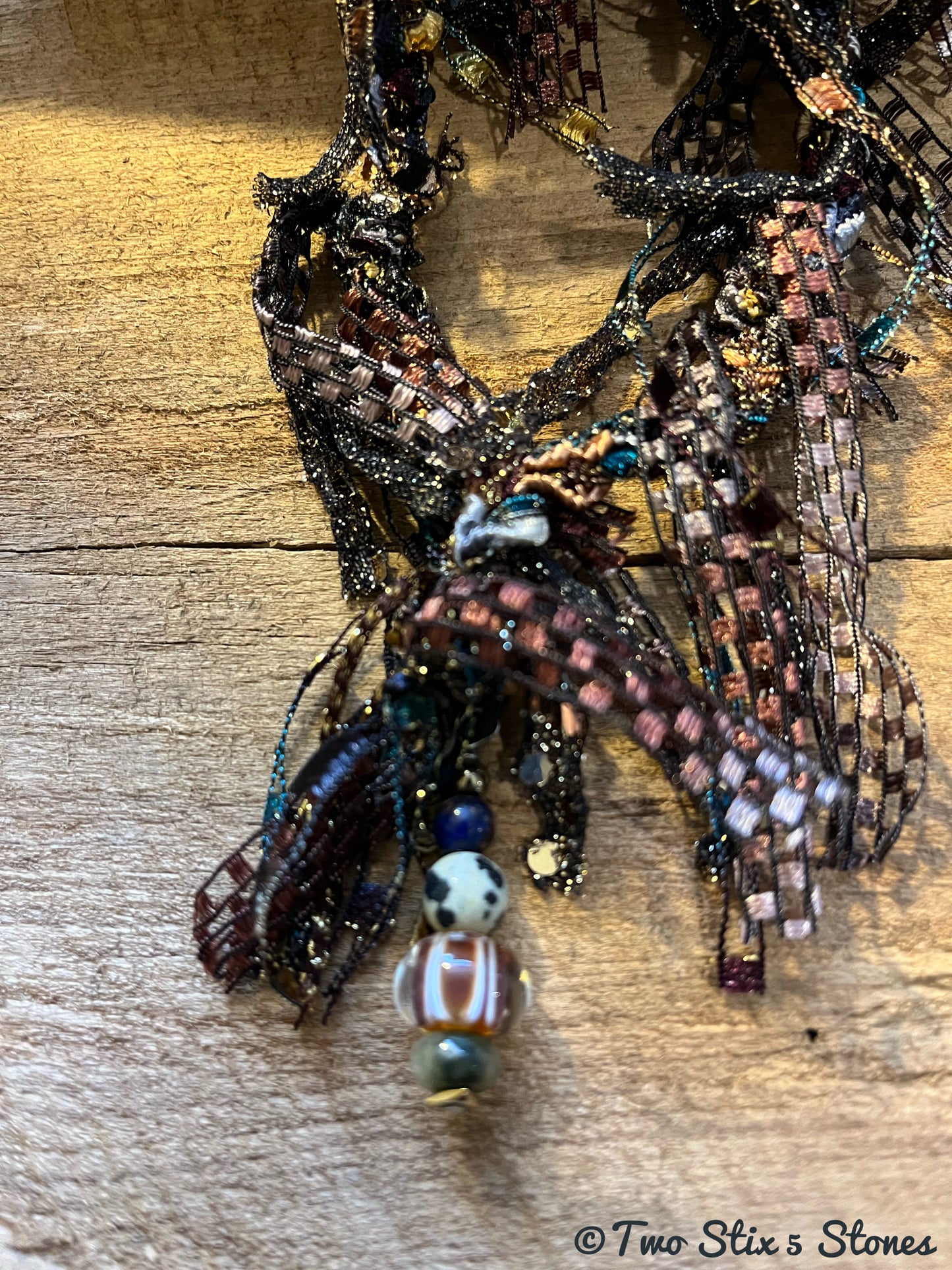Fiber Necklace w/Semi-Precious Stones & Handmade Glass Bead