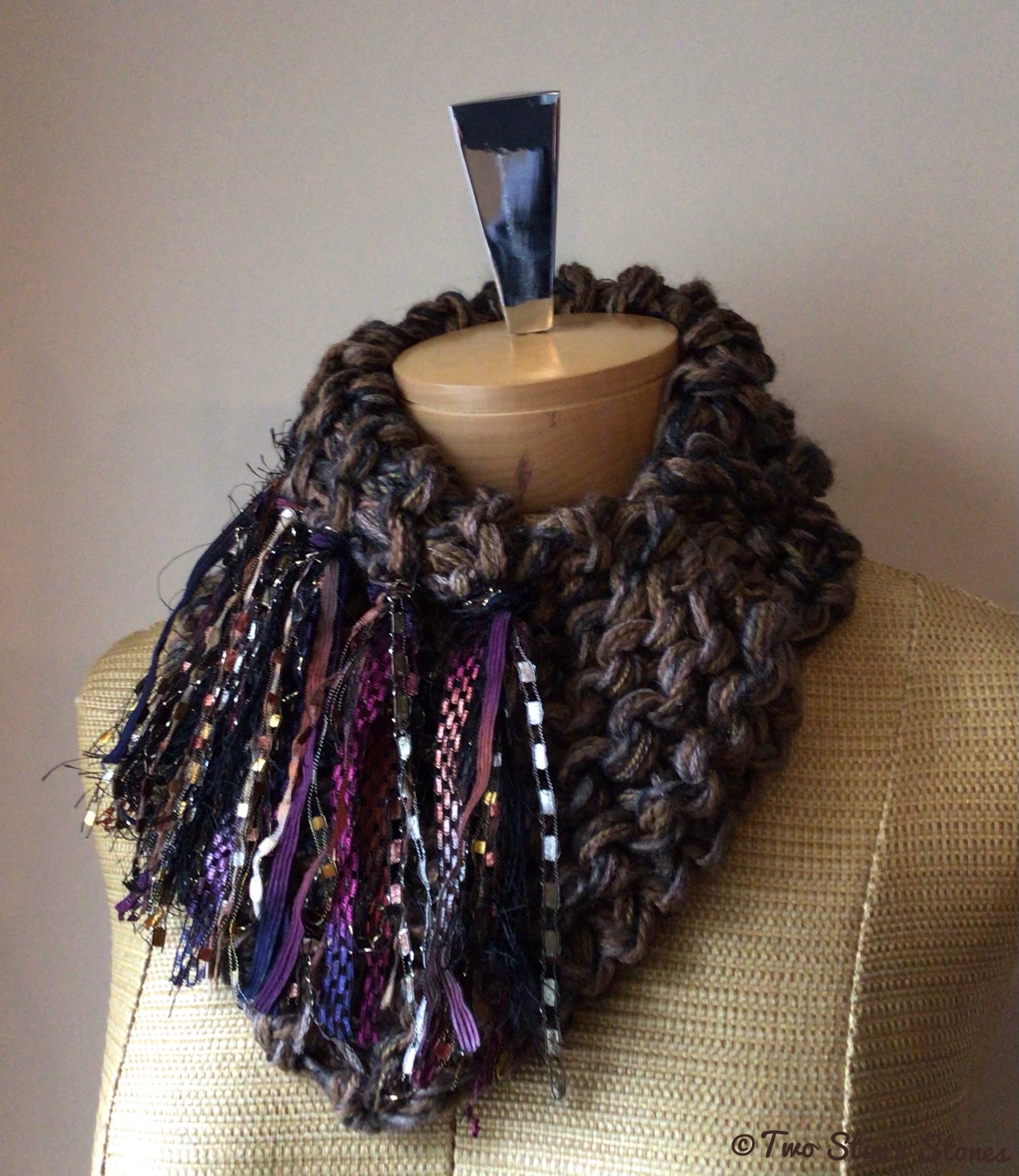 Mini Brown Tweed Shawlette w/Fringe