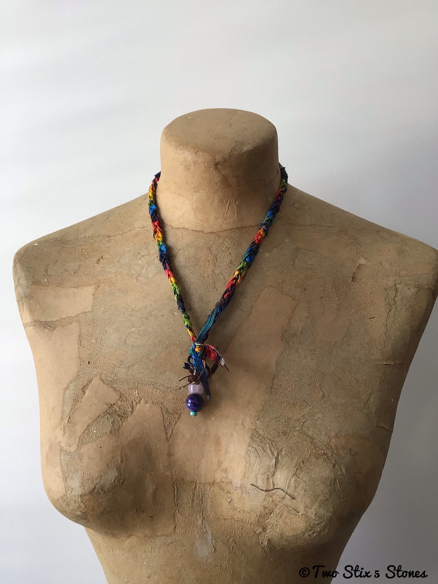 Fiber Necklace w/Semi-Precious Stones