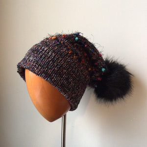 Luxe Black Tweed Knit Beanie/Slouchy Beanie