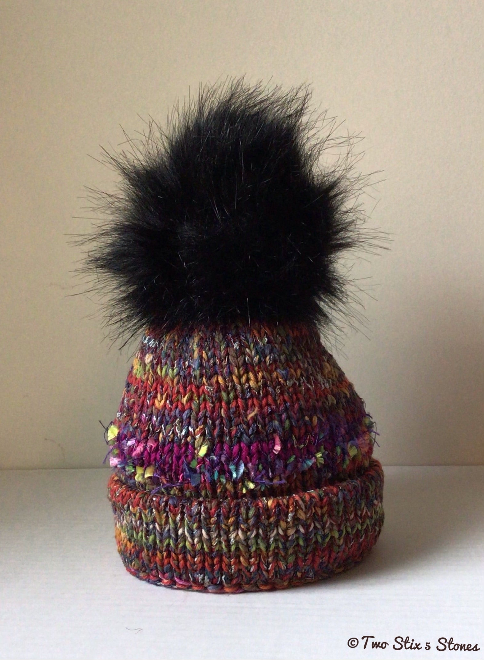 Luxe Colorful *Funky Tweeds* Baby Hat w/Faux Fur Pom Pom