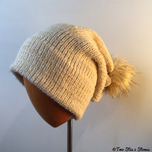 Luxe Ivory Tweed Faux Fur Pom Pom Hat