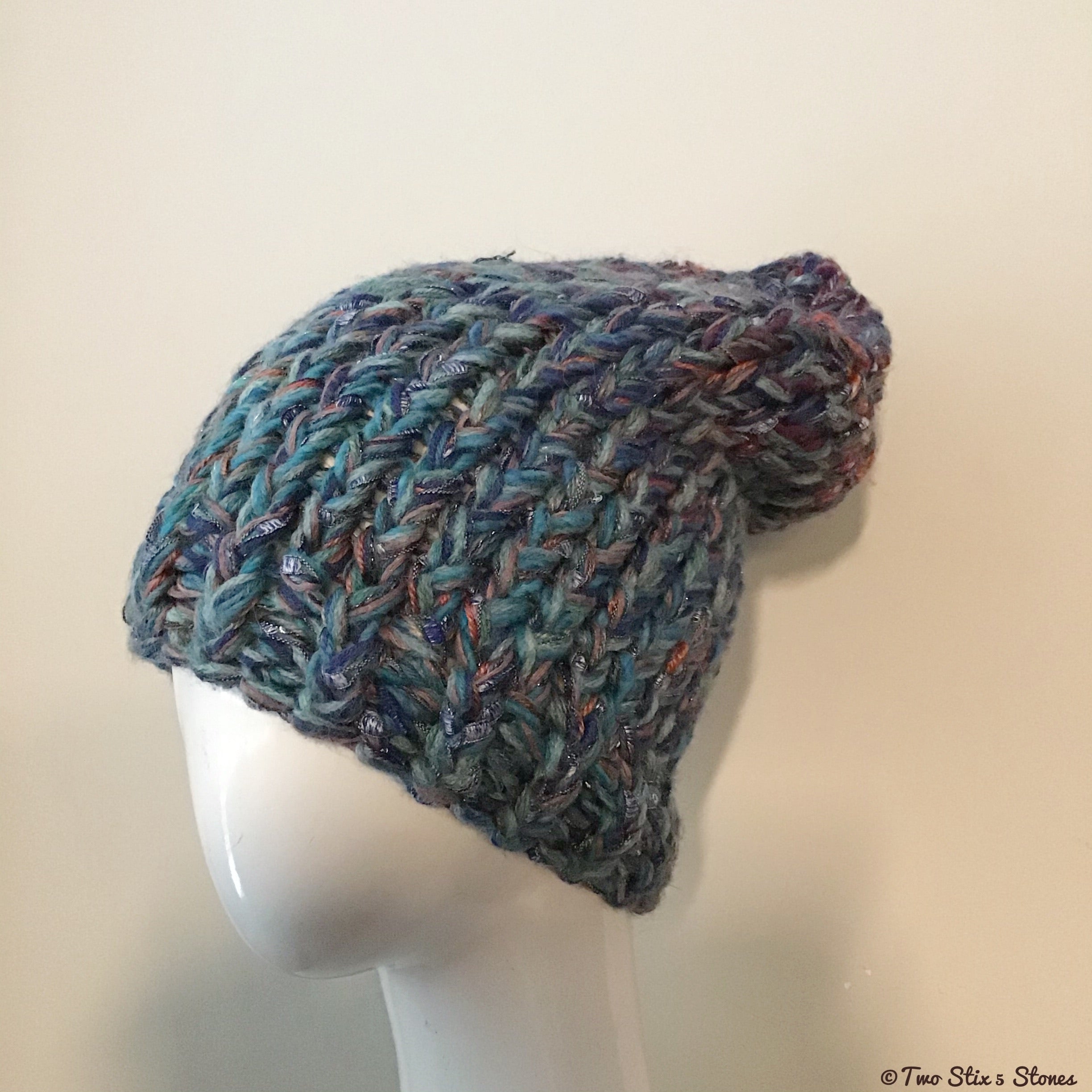 Blue Tweed Thick Slouchy Hat