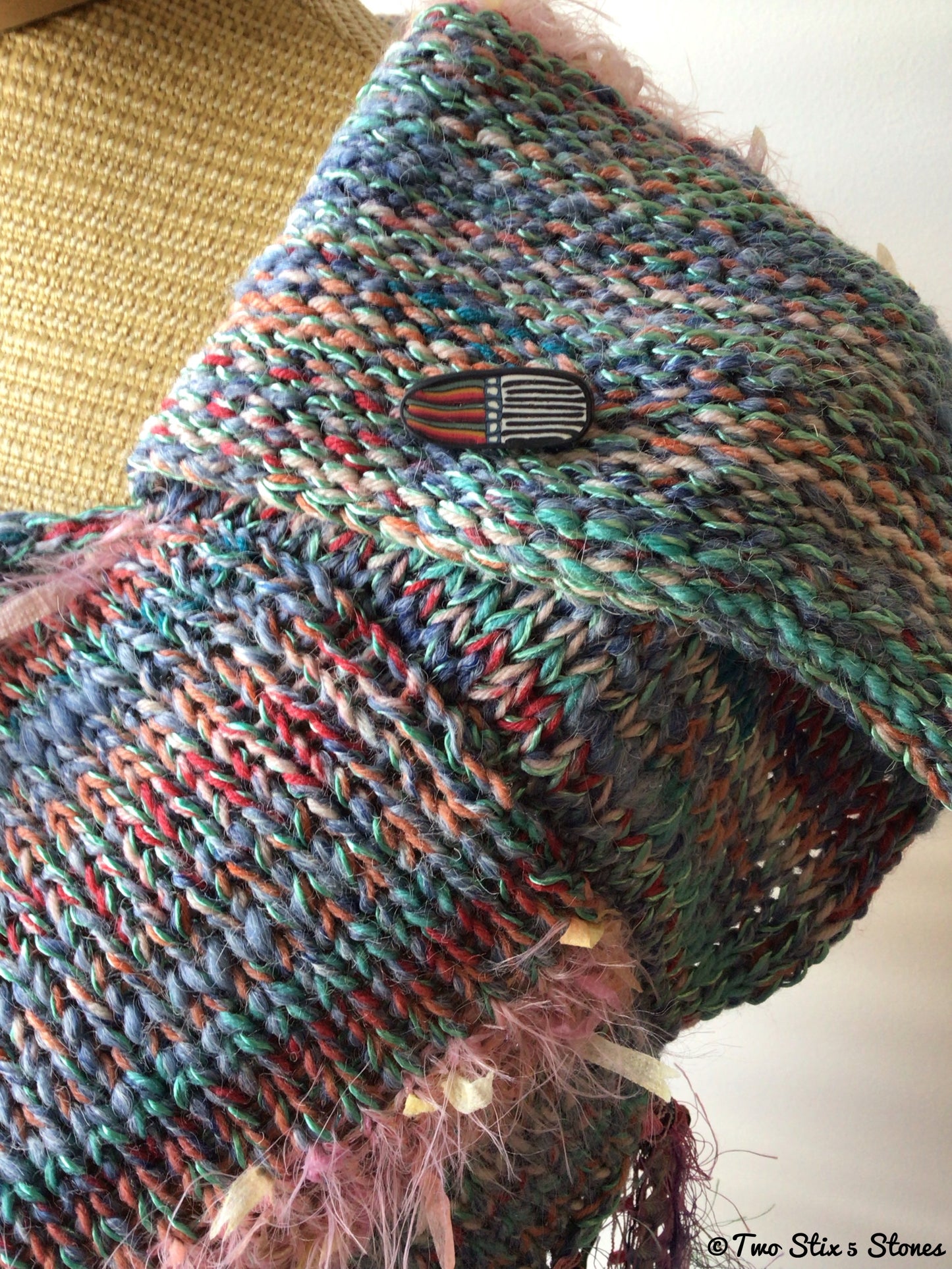 Luxe Teal & Pink Tweed Knit Shawl