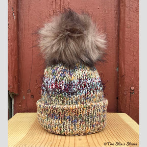 Luxe Oatmeal *Funky Tweeds* Knit Baby Hat w/Faux Fur Pom Pom