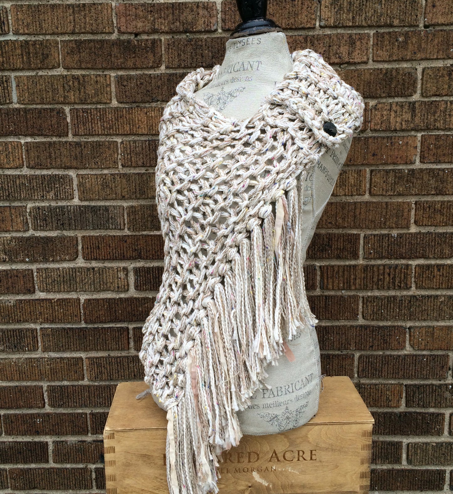 Luxe Oatmeal Tweed Shawl w/Fringe